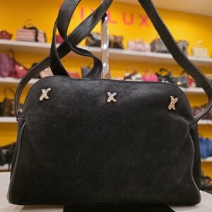 Paloma Picasso Black Suede Shoulder Bag with Silver Accents